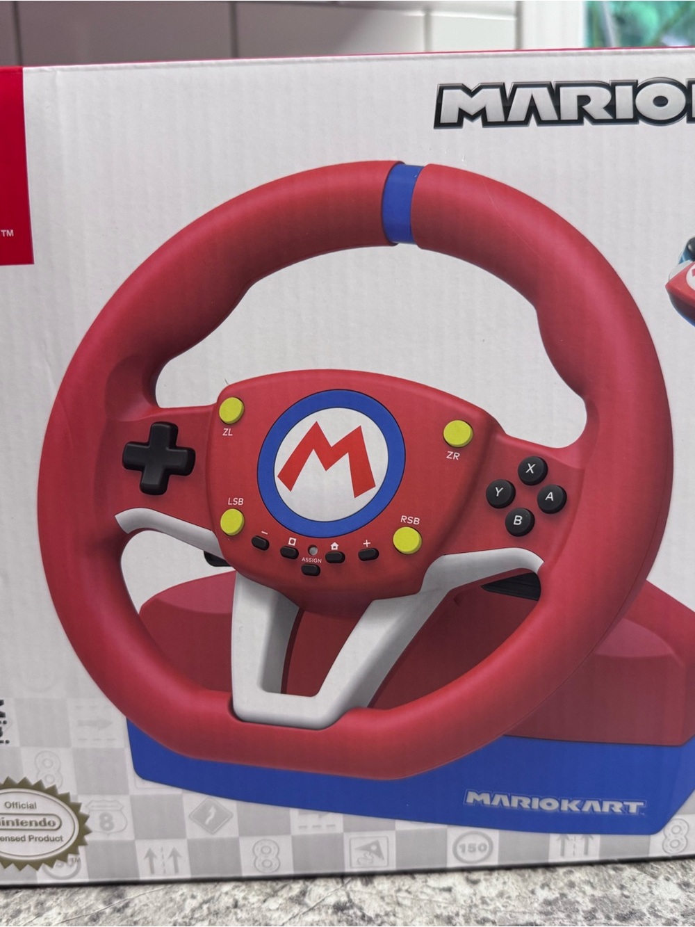 Nintendo Red Mario Racing Wheel Controller with Blue Accent